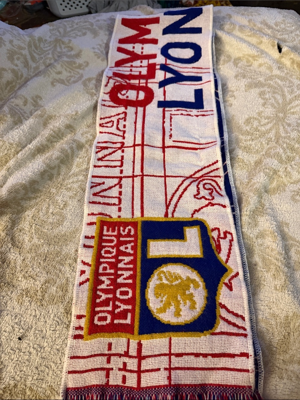 Official Olympique Lyonnais Fan Scarf - Vintage OL Lyon France Soccer Scarf